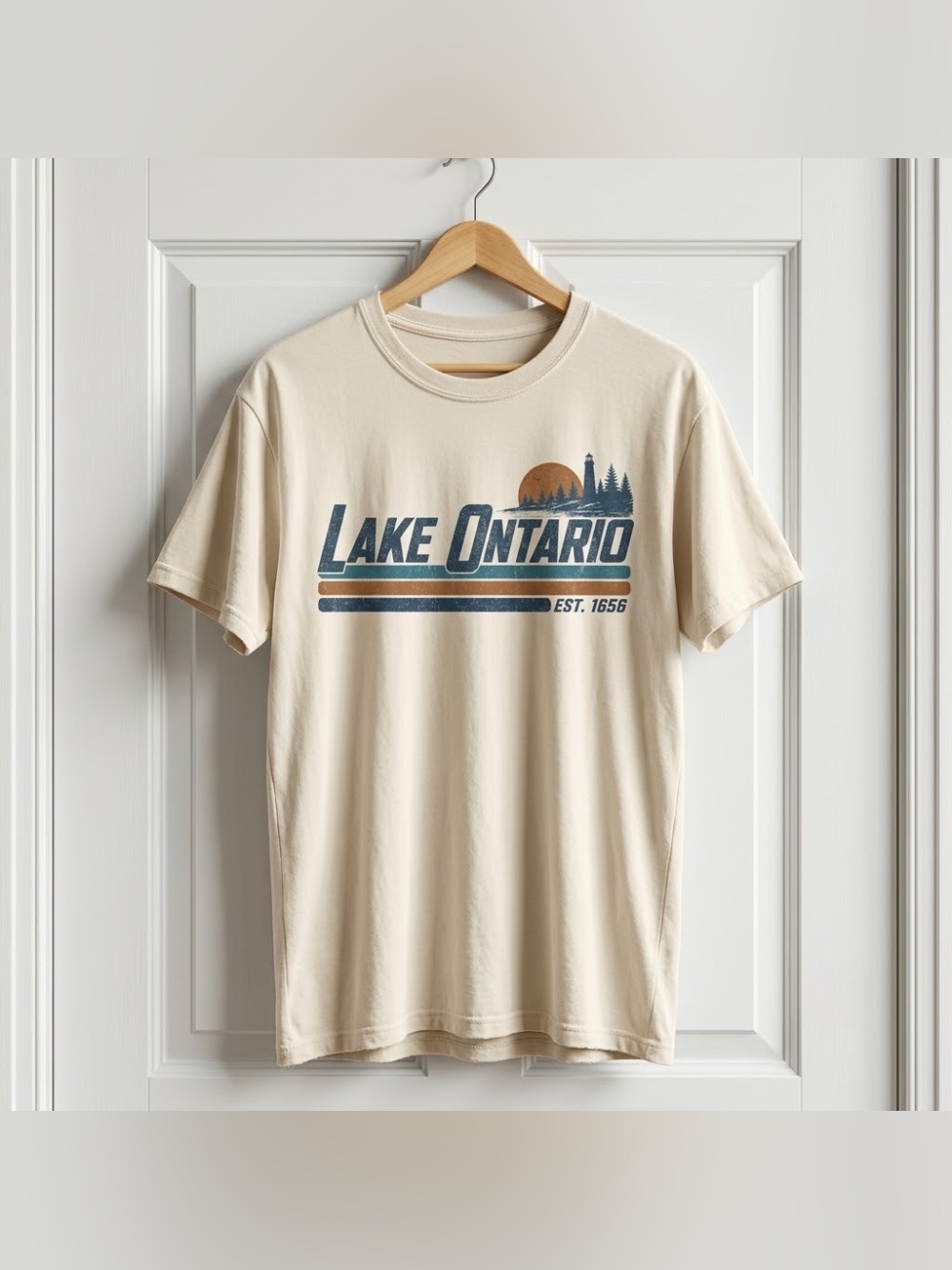 Lake Ontario Sunset Lighthouse Cream Coastal Nature Graphic T-Shirt